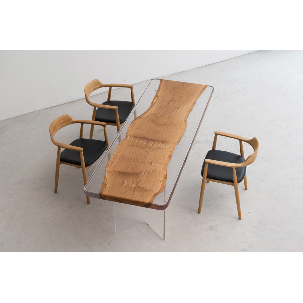 French Solid White Oak Wood Slab w/ Clear Resin | 2.2M