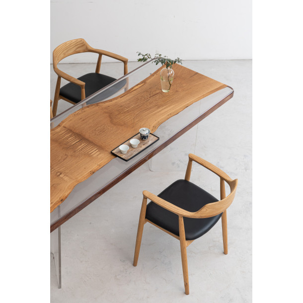 French Solid Oak Wood Slab w/ Clear Resin | 2.2M