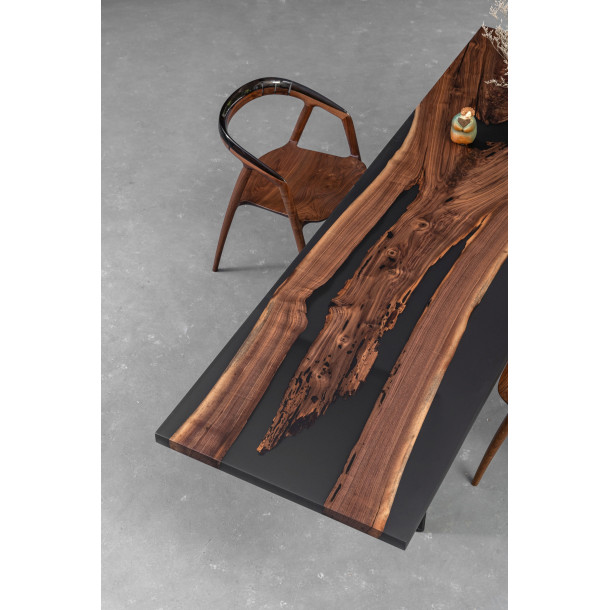 North American Solid Walnut Wood Slab w/ Grey Resin in Matt Finish | 2.6M