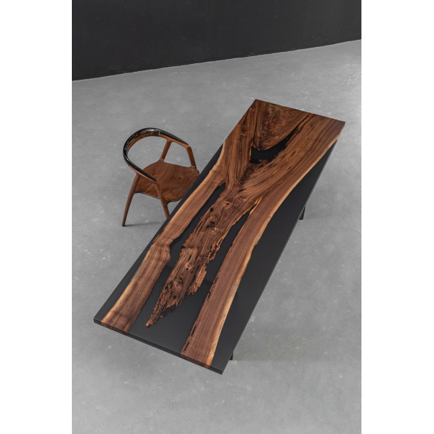 North American Solid Walnut Wood Slab w/ Grey Resin in Matt Finish | 2.6M