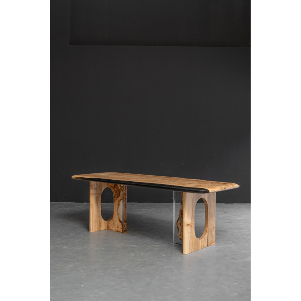French Solid Aspen Wood Slab w/ Grey Resin | 2.2M