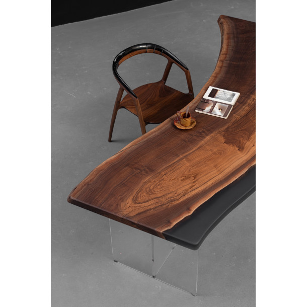 North American Solid Walnut Wood Slab w/ Grey Resin in Matt Finish | 2.28M