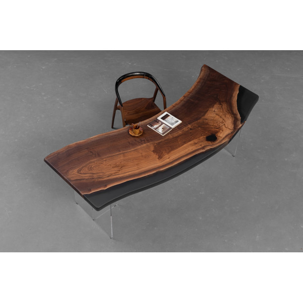 North American Solid Walnut Wood Slab w/ Grey Resin in Matt Finish | 2.28M