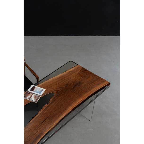 North American Solid Walnut Wood Slab w/ Grey Resin | 1.95M