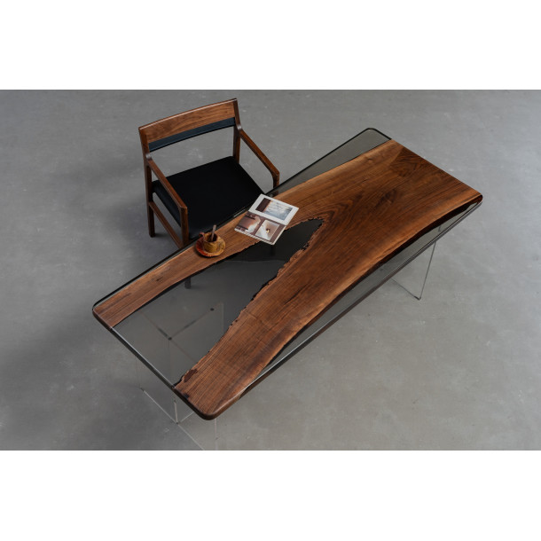 North American Solid Walnut Wood Slab w/ Grey Resin | 1.95M