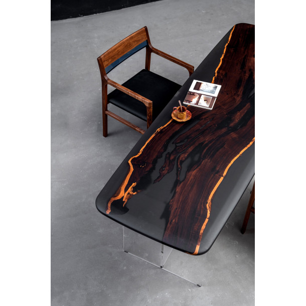 African Solid Blackwood Slab w/ Grey Resin in Matt Finish | 2.4M