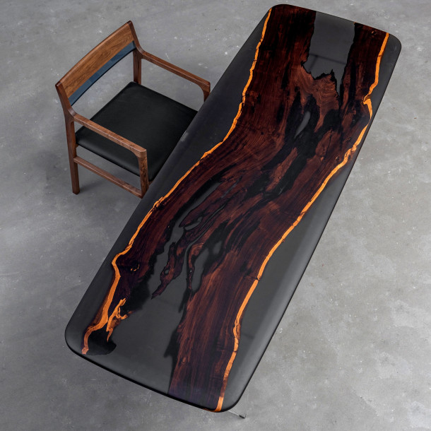 African Solid Blackwood Slab w/ Grey Resin in Matt Finish | 2.4M