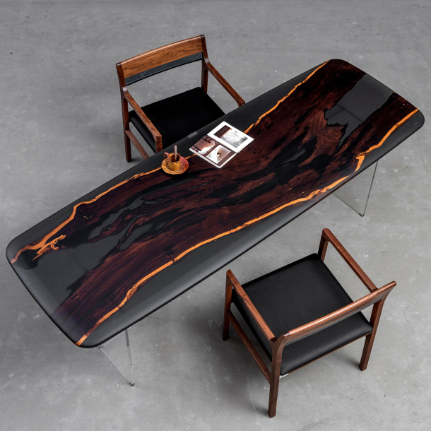 African Solid Blackwood Slab w/ Grey Resin in Matt Finish | 2.4M