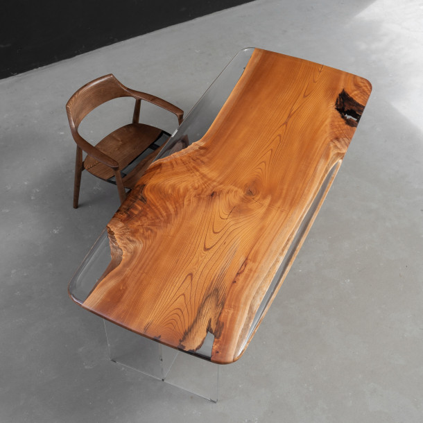 Japanese Beech Wood Slab w/ Clear Resin | 2.1M