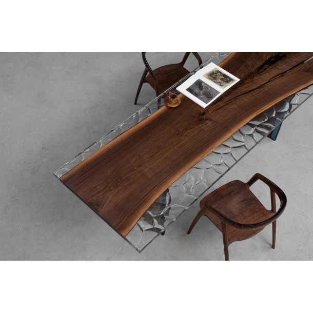 North American Solid Walnut Wood Slab w/ Clear Resin | 2.54M