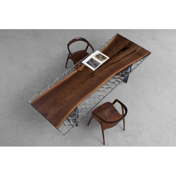 North American Solid Walnut Wood Slab w/ Clear Resin | 2.54M