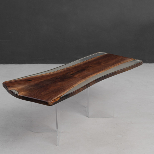 North American Solid Walnut Wood Slab w/ Amber Resin| 1.85M