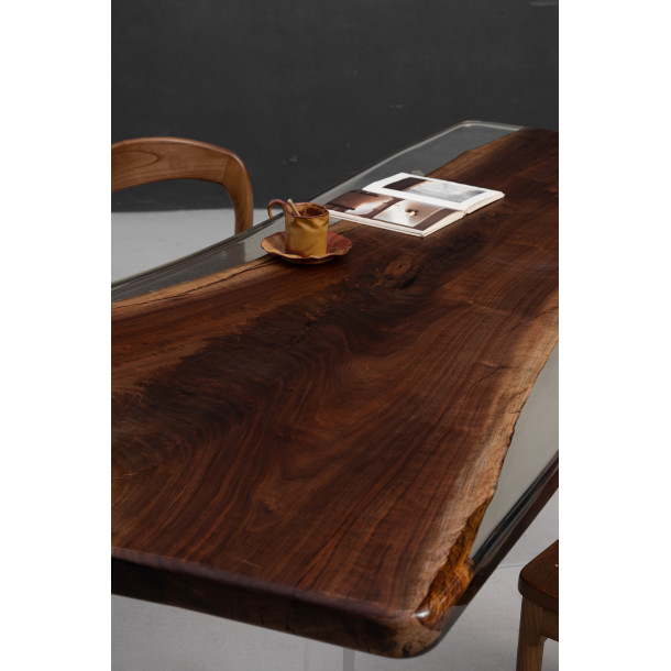 North American Solid Walnut Wood Slab w/ Amber Resin| 1.85M
