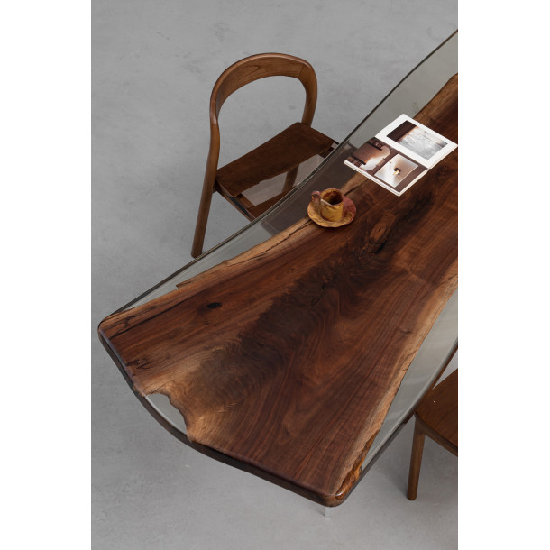 North American Solid Walnut Wood Slab w/ Amber Resin| 1.85M