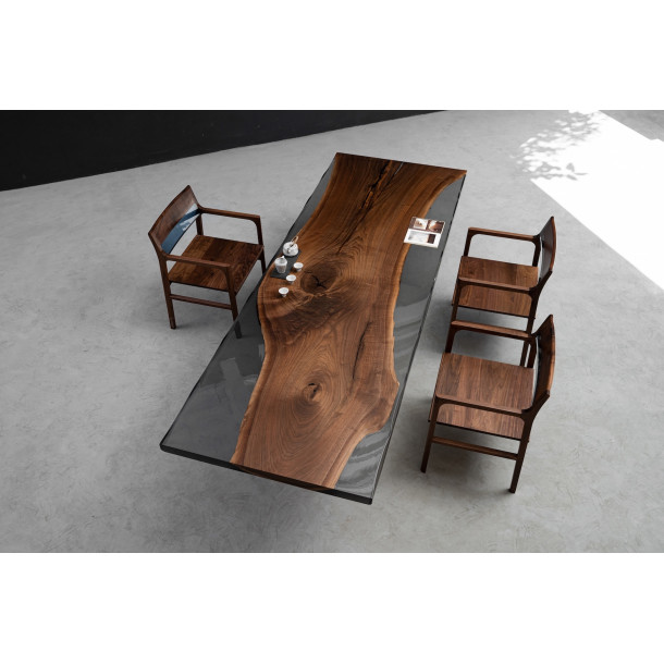 North American Solid Walnut Wood Slab w/ Grey Resin| 2.9M