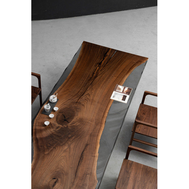 North American Solid Walnut Wood Slab w/ Grey Resin| 2.9M