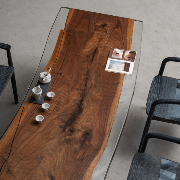 North American Solid Walnut Wood Slab w/ Clear Resin| 2.2M
