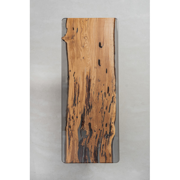 French Solid White Oak Wood Slab w/ Grey Resin | 2.82M
