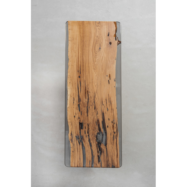 French Solid White Oak Wood Slab w/ Grey Resin | 2.82M