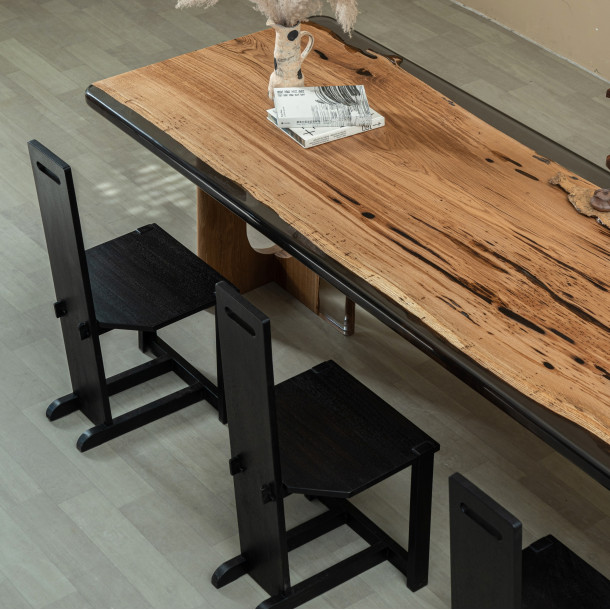 French Solid White Oak Wood Slab w/ Grey Resin | 2.82M