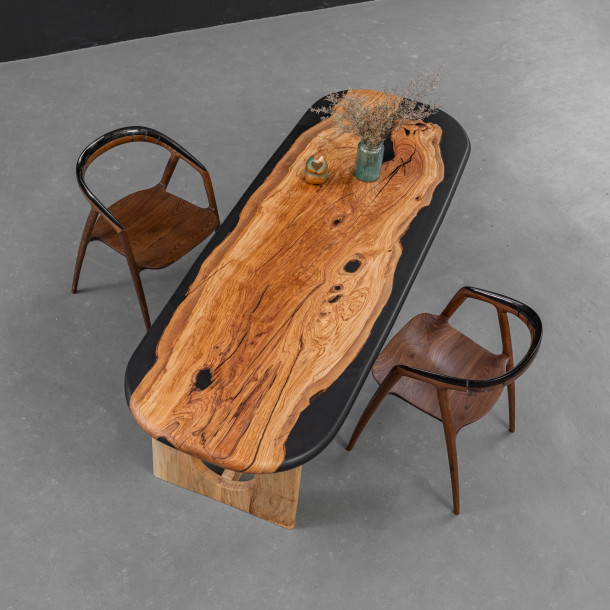 Italian Solid Olive Wood Slab w/ Grey Resin | 2.2M