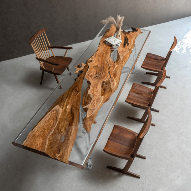 Italian Solid Olive Wood Slab w/ Clear Resin | 3.49M