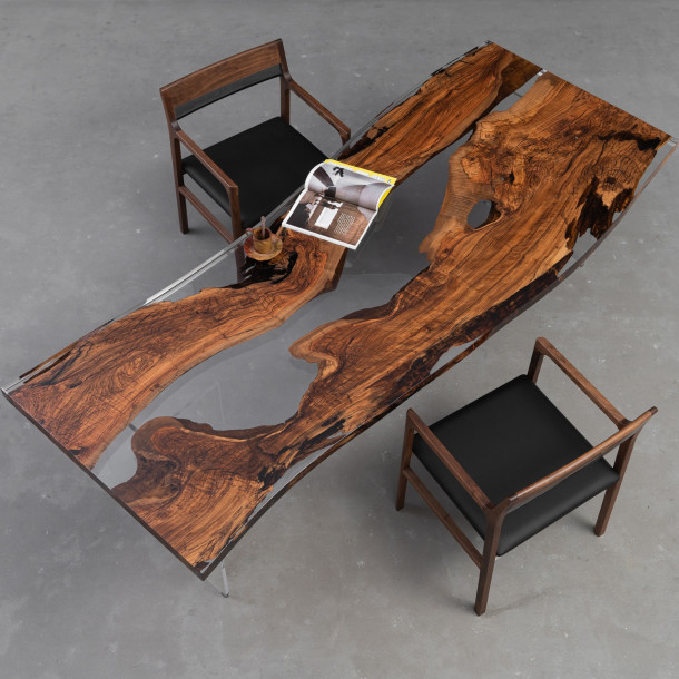 Italian Solid Olive Wood Slab w/ Clear Resin | 2.6M