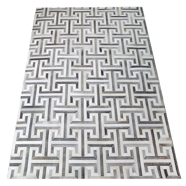 Grey Maze Design Cowhide Rug