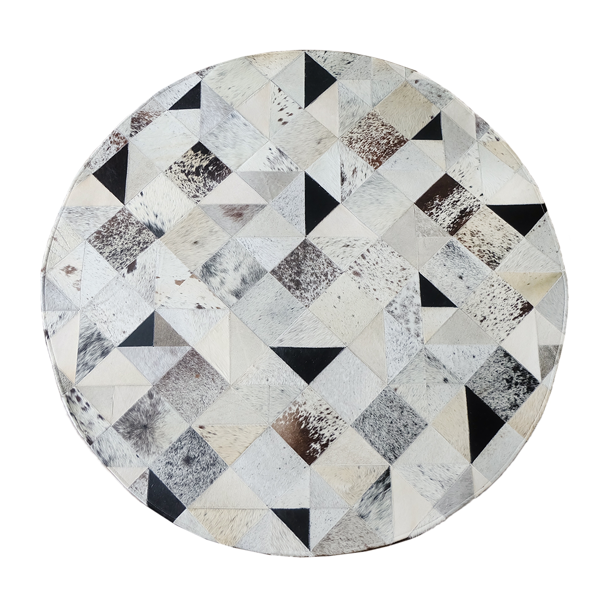 Mixed Square Patch Design Round Cowhide Rug 1 5m Jg Casa