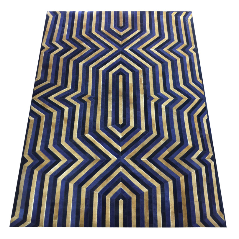 Blue Gold Dyed Echo Design Cowhide Rug (2 x 3m)