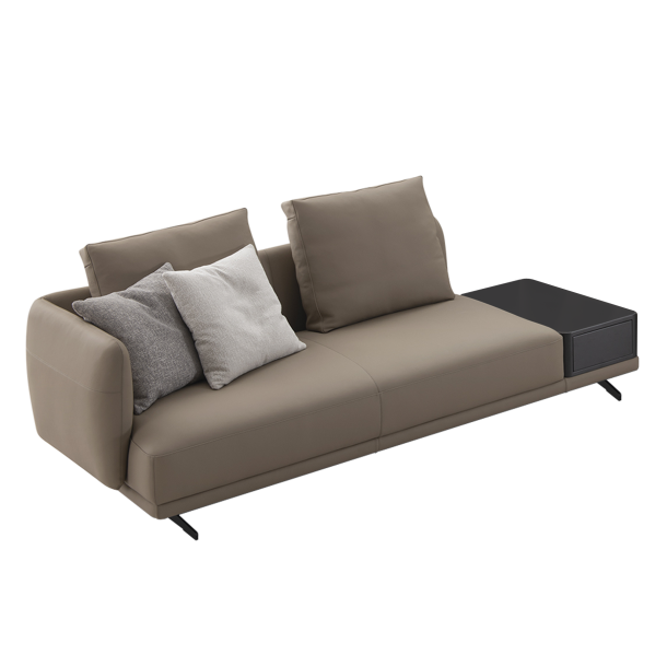 TEI-TEI Three Seater Single Arm Sofa w/ Wood Box| Leather