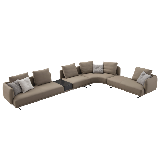 TEI-TEI Three Seater Single Arm Sofa w/ Wood Box| Leather