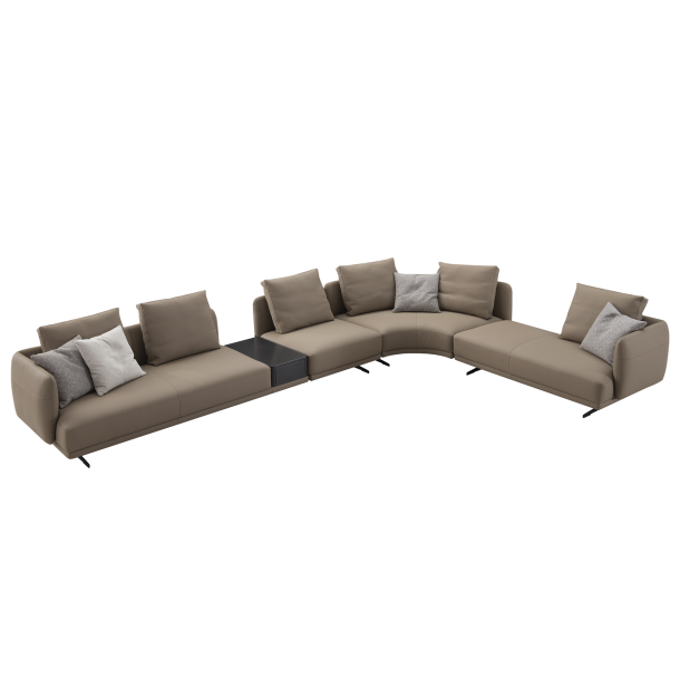 TEI-TEI Three Seater Single Arm Sofa With Wood Box | Leather